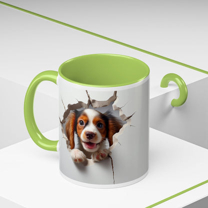 Puppy Peek 11/15oz Accent Coffee Mug — Cute Dog Breaking Through Design