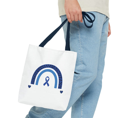 Blue Awareness Ribbon Rainbow Tote Bag – Support & Hope Everyday Tote