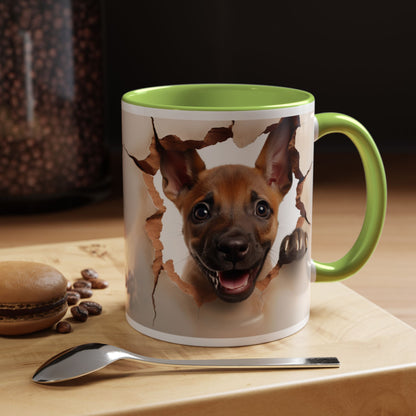 Accent Coffee Mug - Playful Puppy Peeking Through Tear Design (11/15oz)