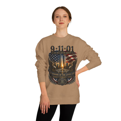 9/11 Memorial Sweatshirt – 'We Will Never Forget' Twin Towers Tribute Crewneck