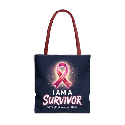 Survivor Ribbon Tote Bag — "I Am A Survivor" Breast Cancer Awareness Tote