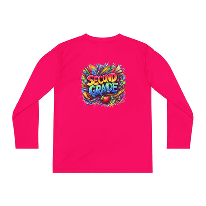 Second Grade Youth Long Sleeve Tee — Colorful School Supplies Back-to-School Shirt