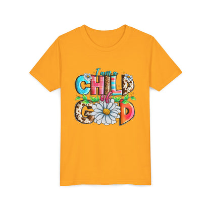 Youth Tee — "I Am a Child of God" Floral Christian Graphic