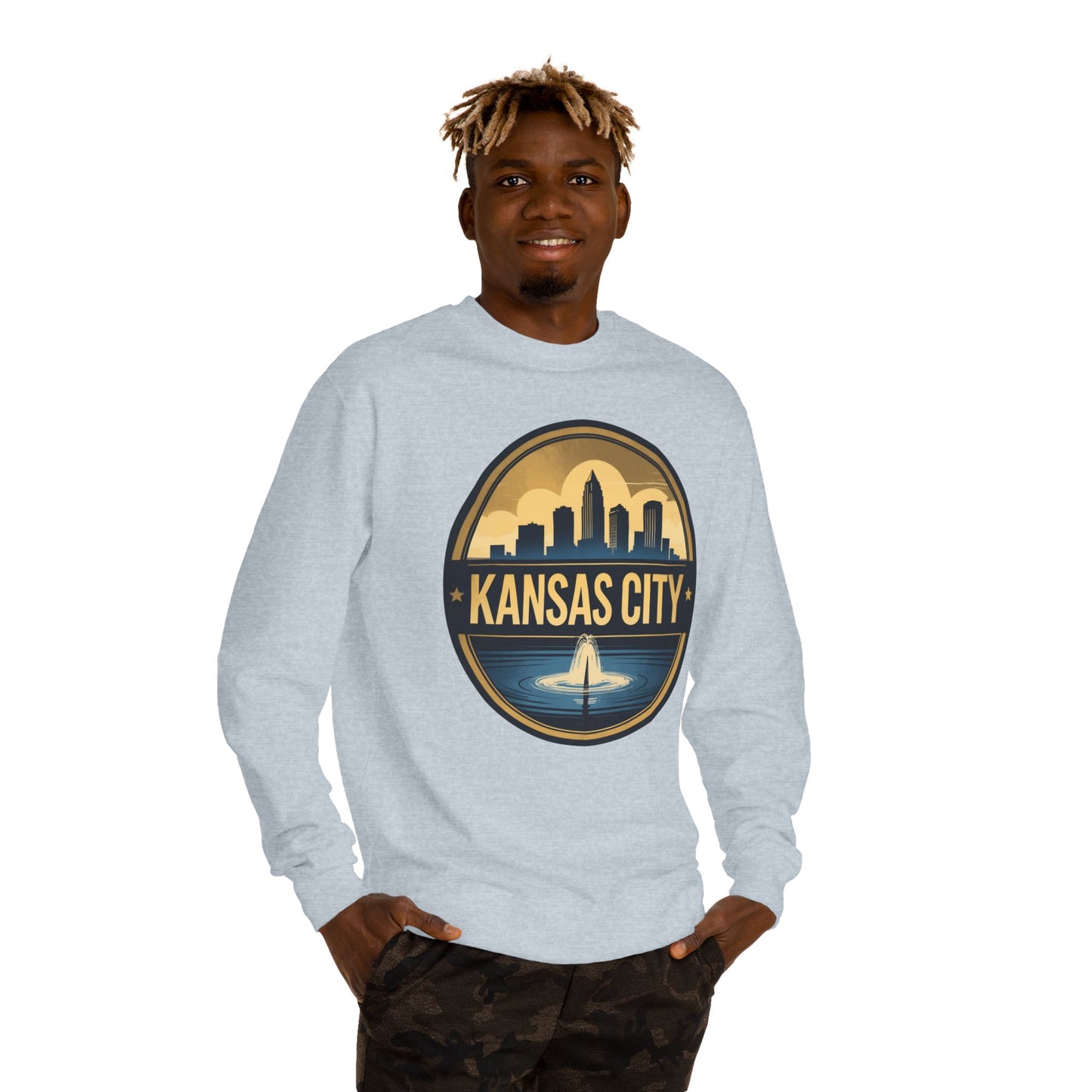 Kansas City Skyline Crewneck Sweatshirt – Cityscape Fountain Graphic