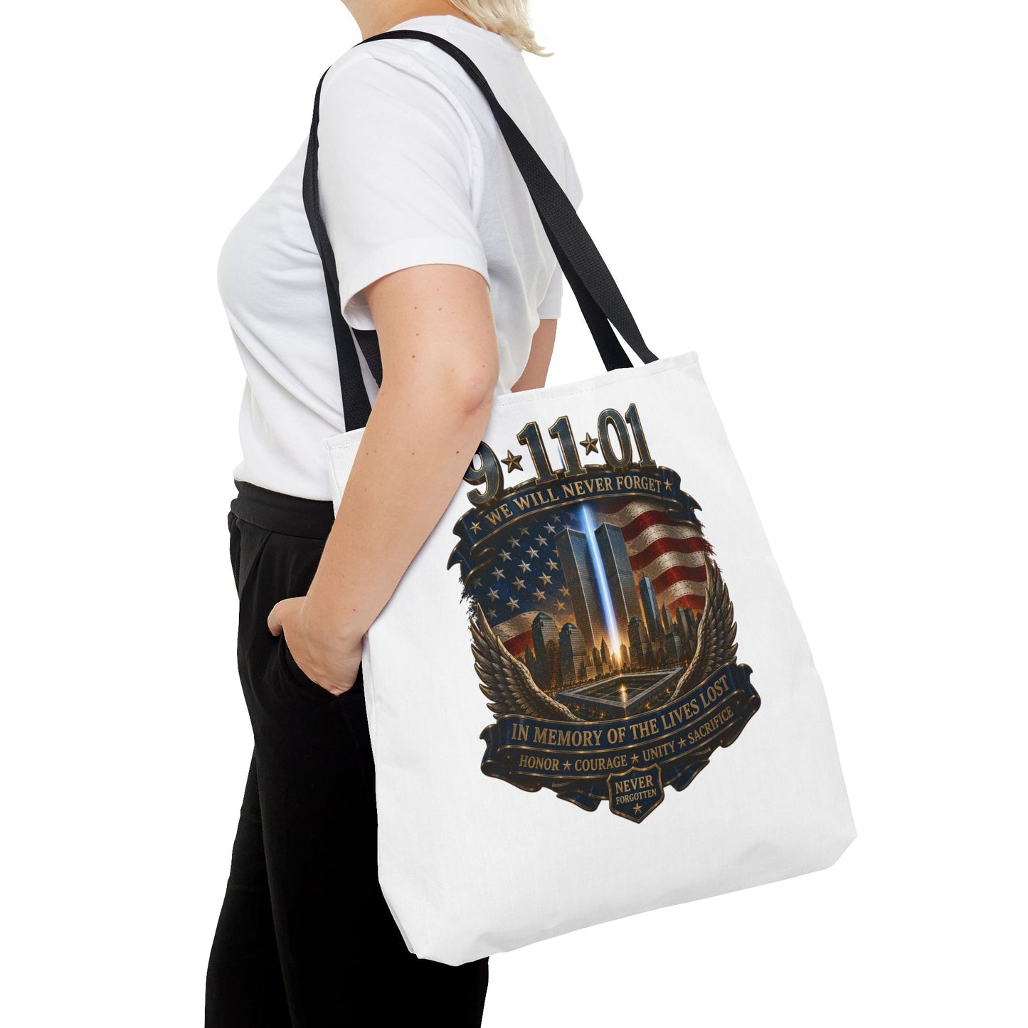 9·11 Memorial Tote Bag — We Will Never Forget Tribute Tote