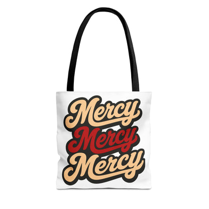 Mercy Mercy Mercy Retro Script Tote Bag — Vintage Typography Canvas Tote