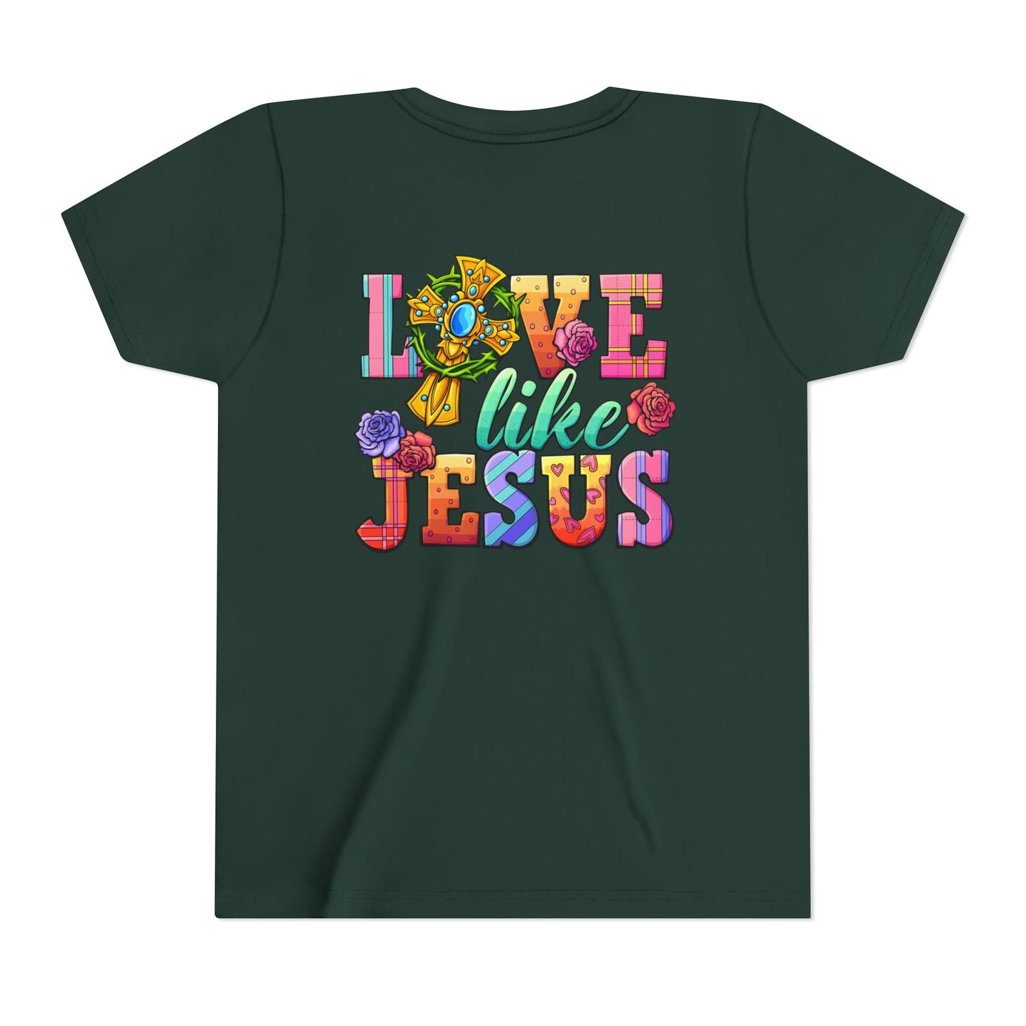 Youth Tee — "Love Like Jesus" Colorful Faith Graphic