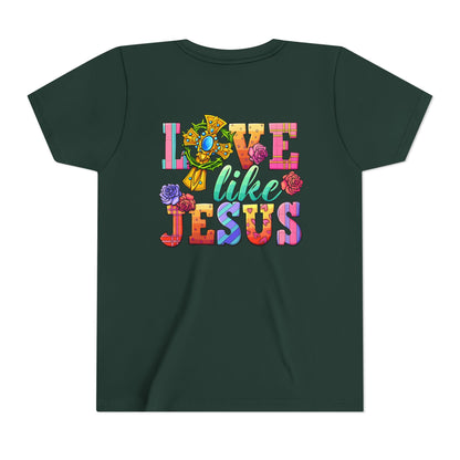 Youth Tee — "Love Like Jesus" Colorful Faith Graphic