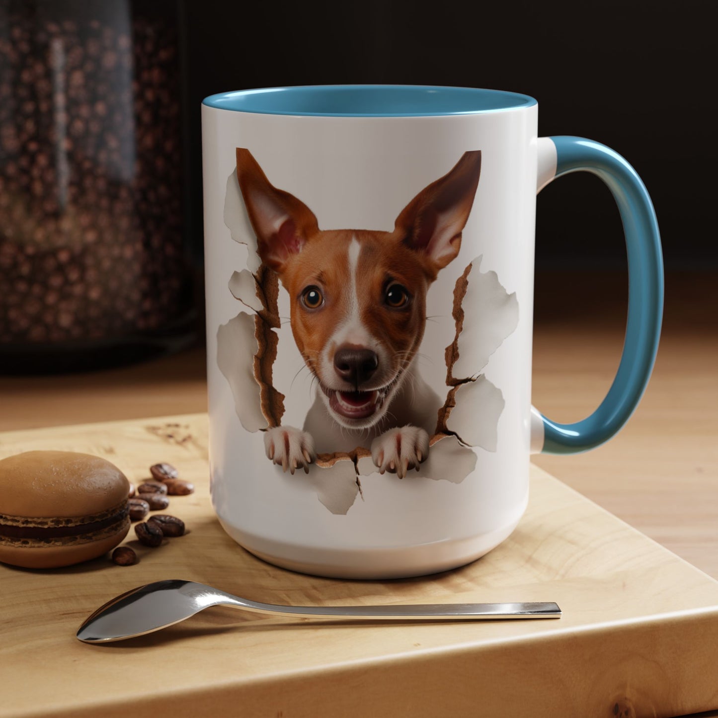 Basenji Puppy Peeking Accent Coffee Mug — Cute Dog Lover Gift (11/15 oz)
