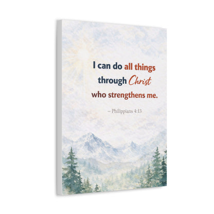 Philippians 4:13 Mountain Canvas – "I Can Do All Things Through Christ" Inspirational Wall Art