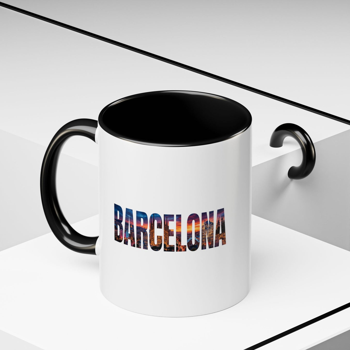 Barcelona Accent Coffee Mug — Scenic Cityscape Text Travel Souvenir (11/15oz)