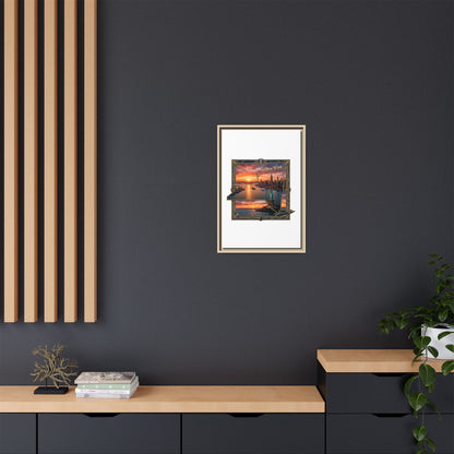 Framed Matte Canvas Wall Art — New York City Sunset Skyline with Statue of Liberty