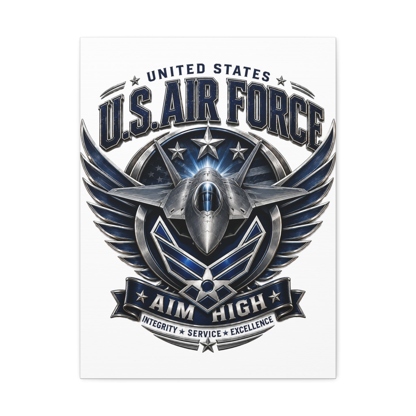 U.S. Air Force 'Aim High' Canvas – Military Jet Emblem Wall Art