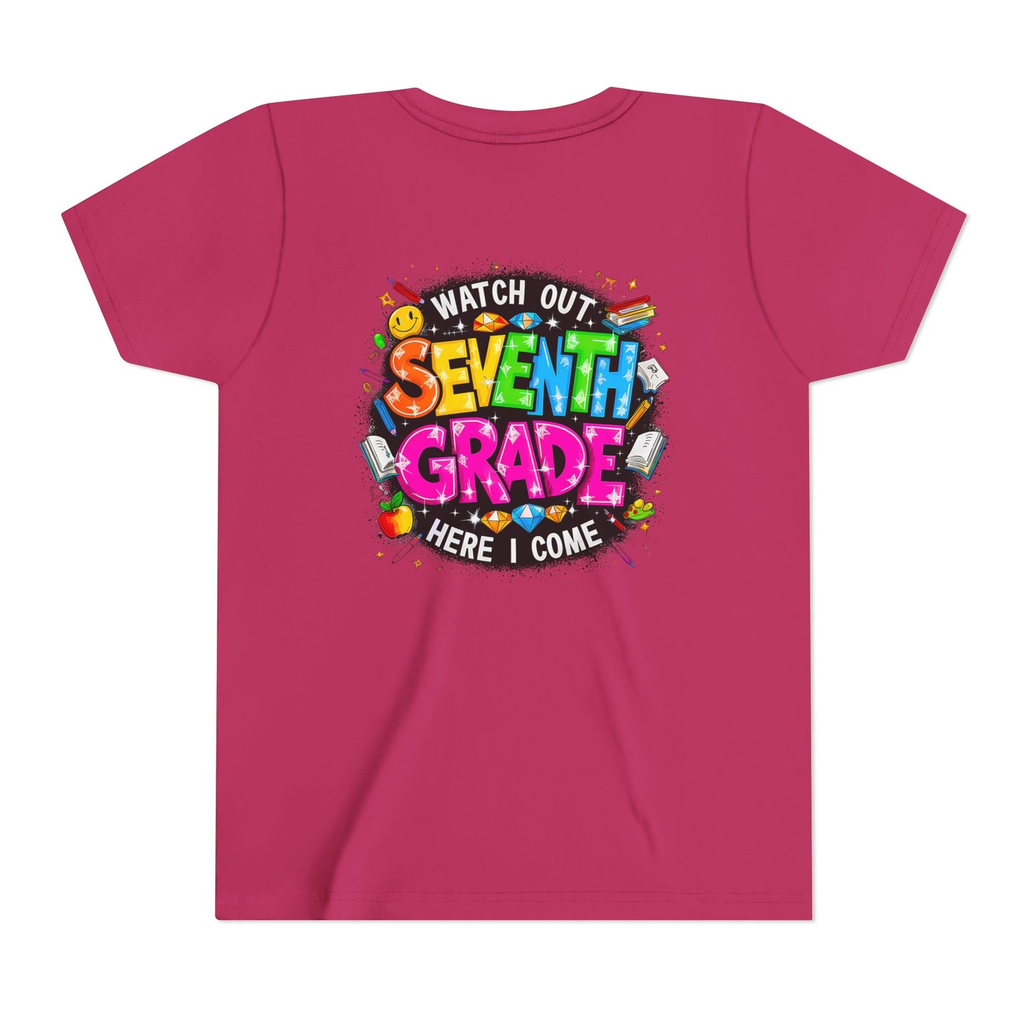 Seventh Grade Kids T-Shirt – “Watch Out Seventh Grade Here I Come” Back-to-School Tee