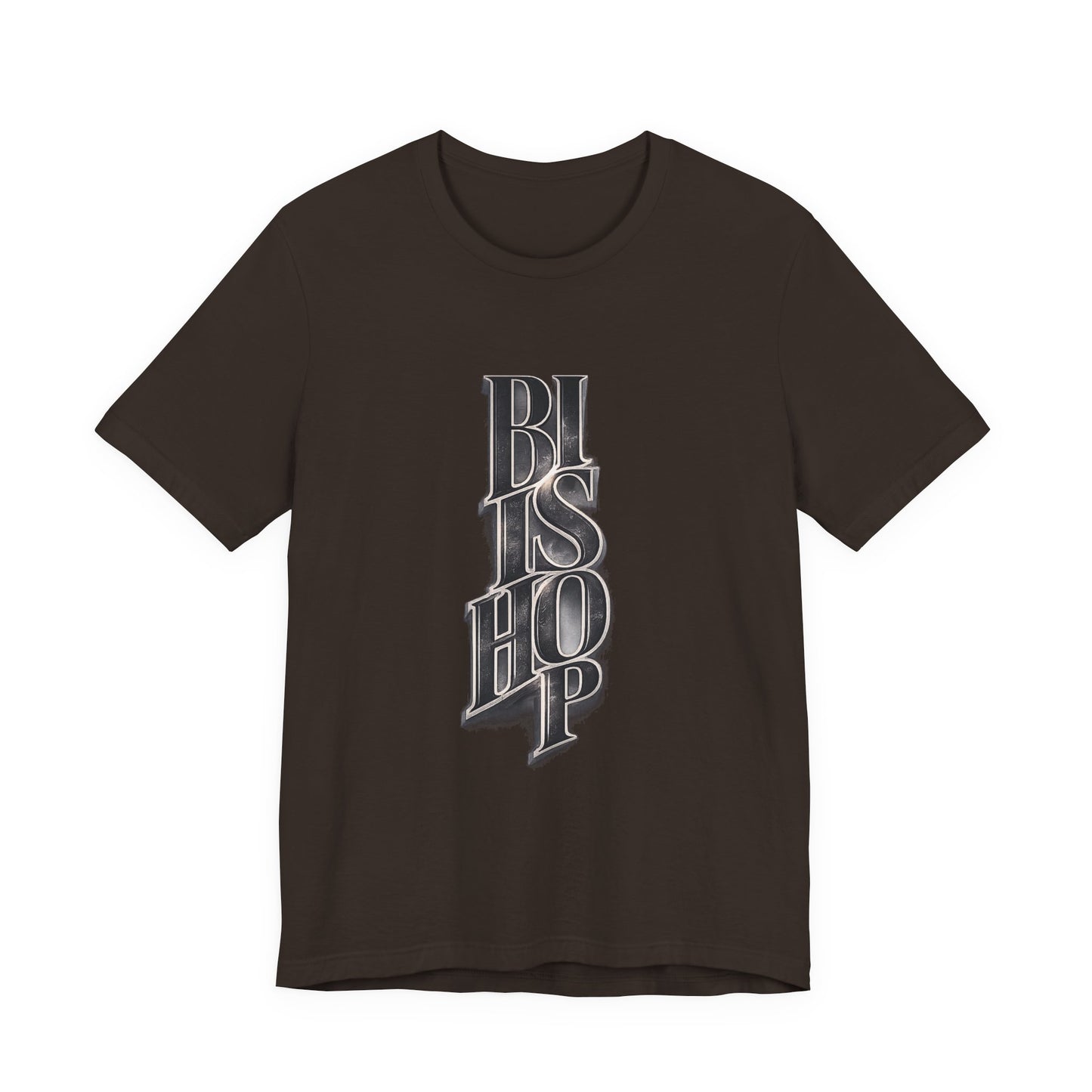 Bishop Vertical Script Tee — Vintage Gothic Lettering T-Shirt