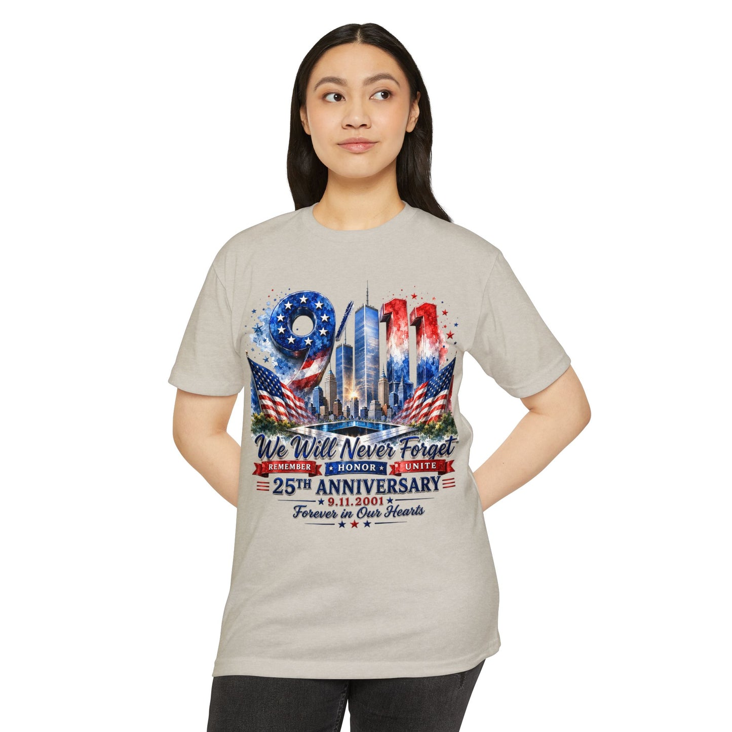 9/11 We Will Never Forget 25th Anniversary Memorial T-Shirt