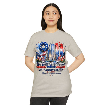 9/11 We Will Never Forget 25th Anniversary Memorial T-Shirt