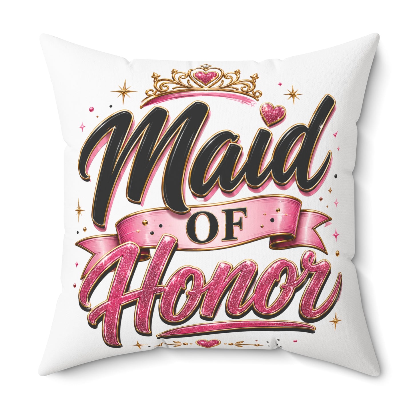 Maid of Honor Decorative Pillow - Pink Crown Bridal Gift