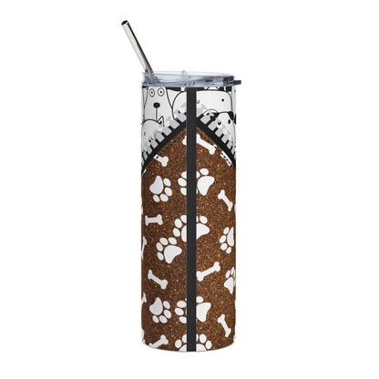 20oz Dog Pattern Stainless Steel Tumbler — Paw Prints & Pup Faces Travel Cup