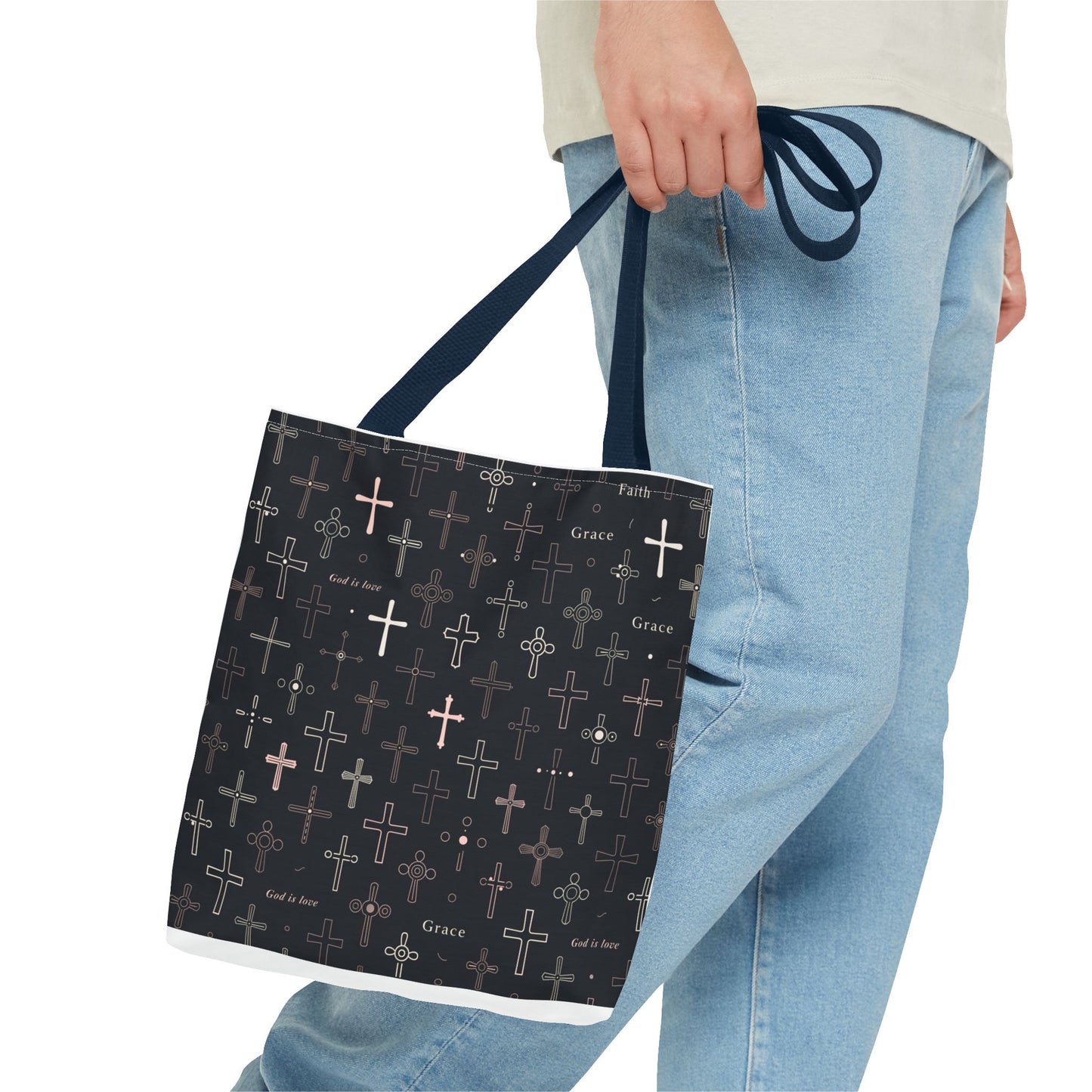 Cross Pattern Tote Bag — Faith & Grace Religious All-Over Print Tote