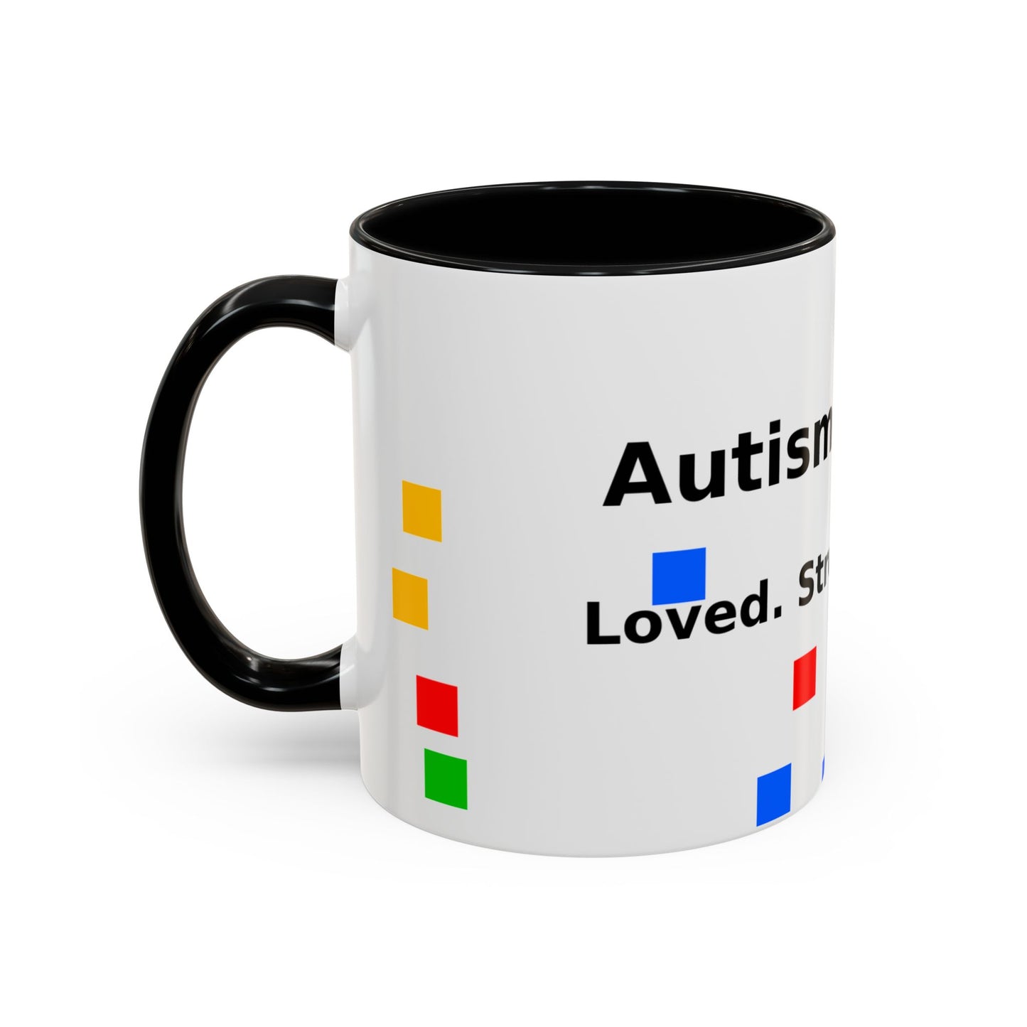 Autism Warrior Accent Coffee Mug – Bold Puzzle Pieces, Proud. Strong. Unique. (11/15oz)