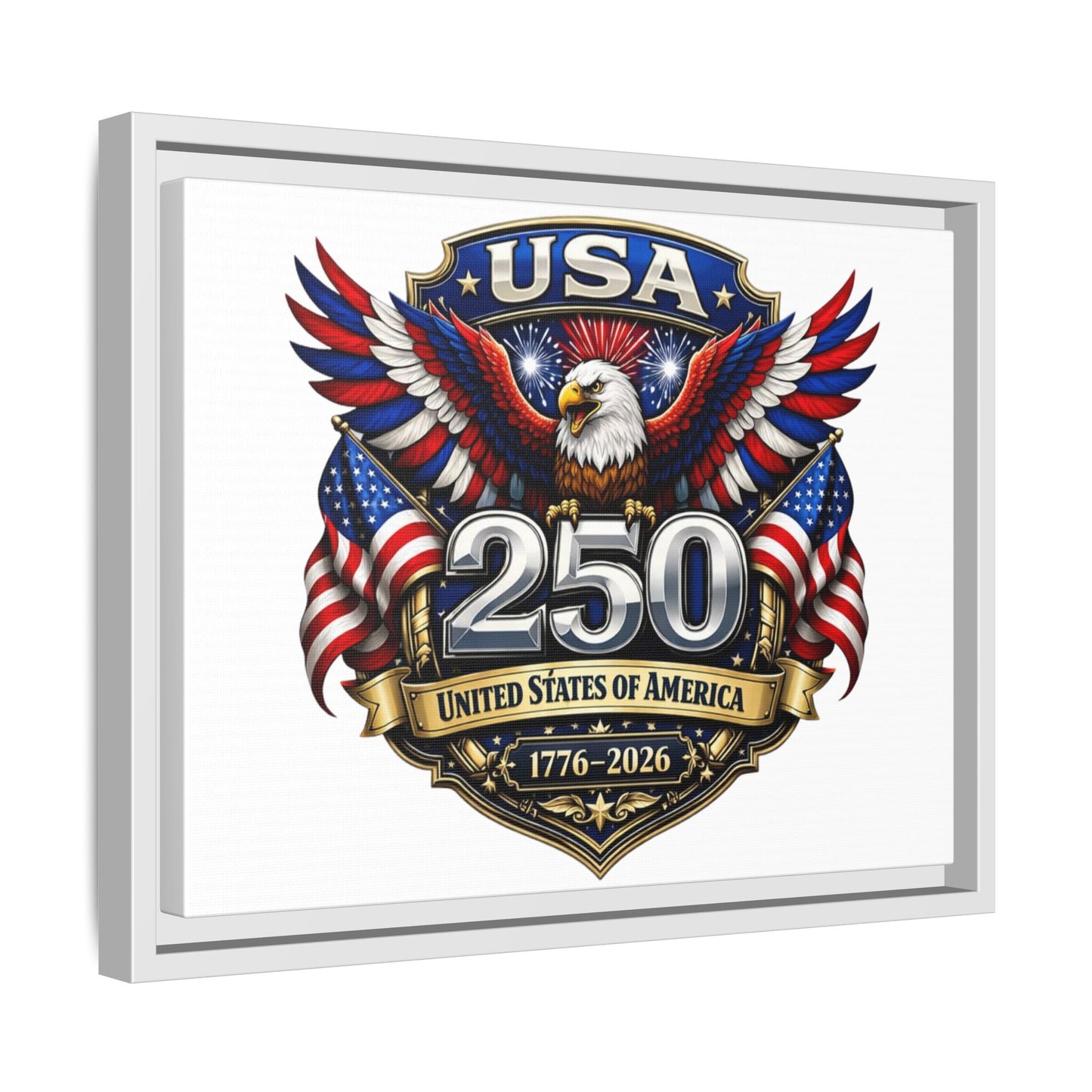 USA 250 Anniversary Framed Canvas — Patriotic Eagle 1776–2026 Wall Art