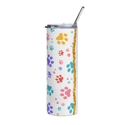 20oz Paw Print Stainless Steel Tumbler — Colorful Pet Paw Travel Cup