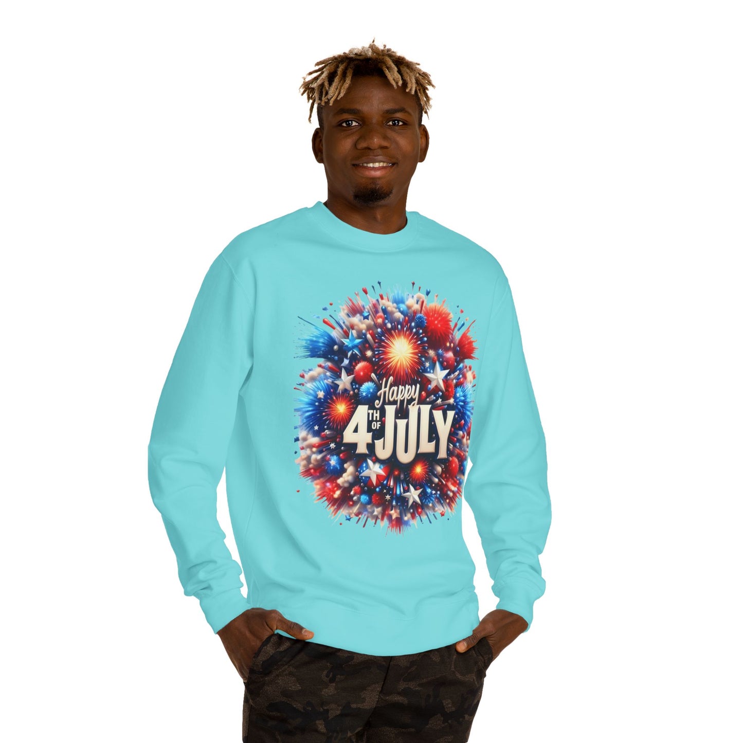 4th of July Fireworks Sweatshirt — "Happy 4th of July" Patriotic Crewneck