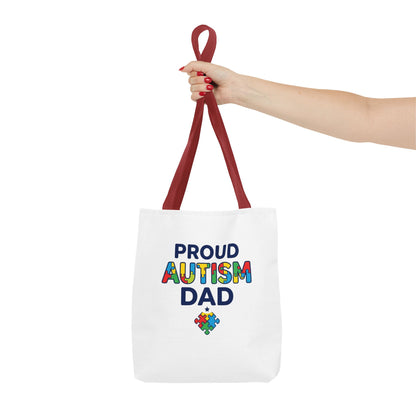 Proud Autism Dad Tote Bag — Colorful Puzzle-Heart Support Gift