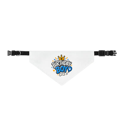 Clip-On Pet Bandana — "Birthday Boy" Dog Birthday Bandana with Crown Design