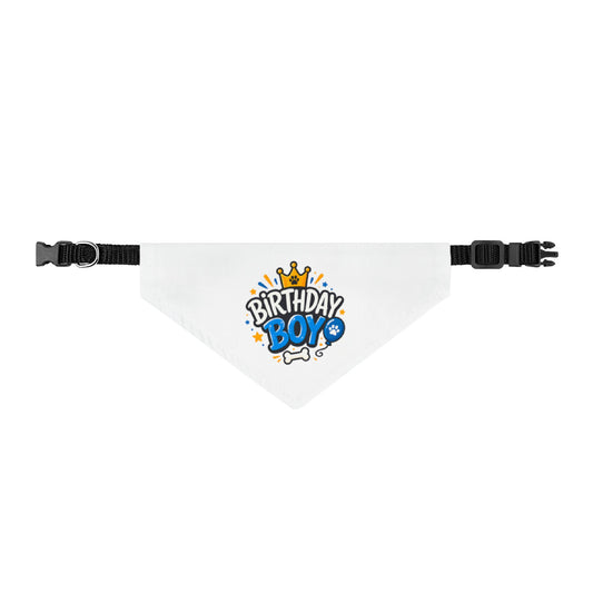 Clip-On Pet Bandana — "Birthday Boy" Dog Birthday Bandana with Crown Design