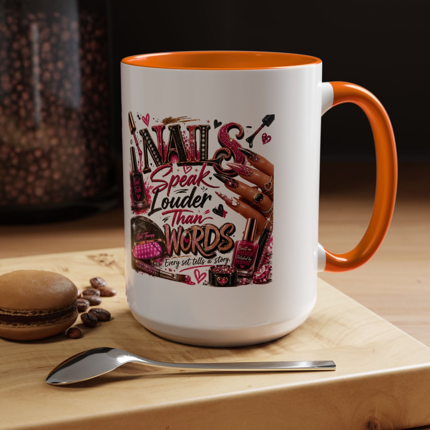 Nails Speak Louder Than Words Accent Coffee Mug — Pink Manicure Beauty Gift (11/15oz)
