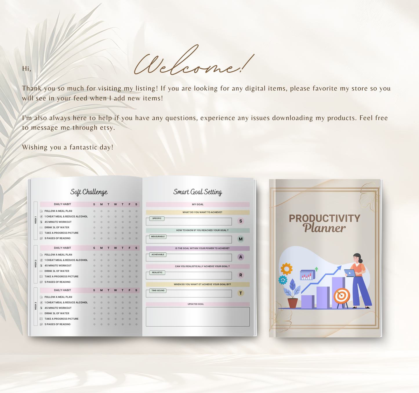 Productivity Planner | Daily, Weekly & Monthly Digital Planner PDF