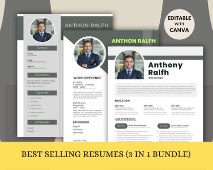 Resume Template Editable | Professional CV Template | Modern Resume Design | Job Application Resume | Canva Resume Template