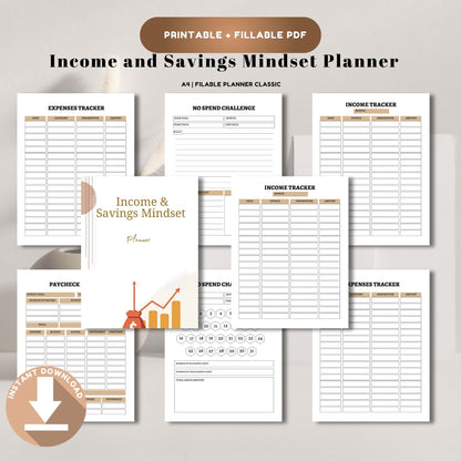 Income & Savings Mindset Planner Printable | Money Growth, Budget & Wealth Building Workbook