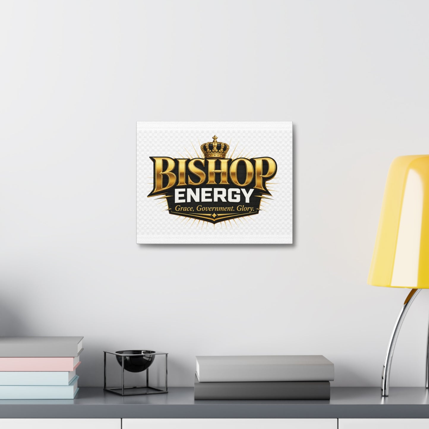 Bishop Energy Stretched Canvas - Gold Crown Emblem (Grace, Government, Glory)