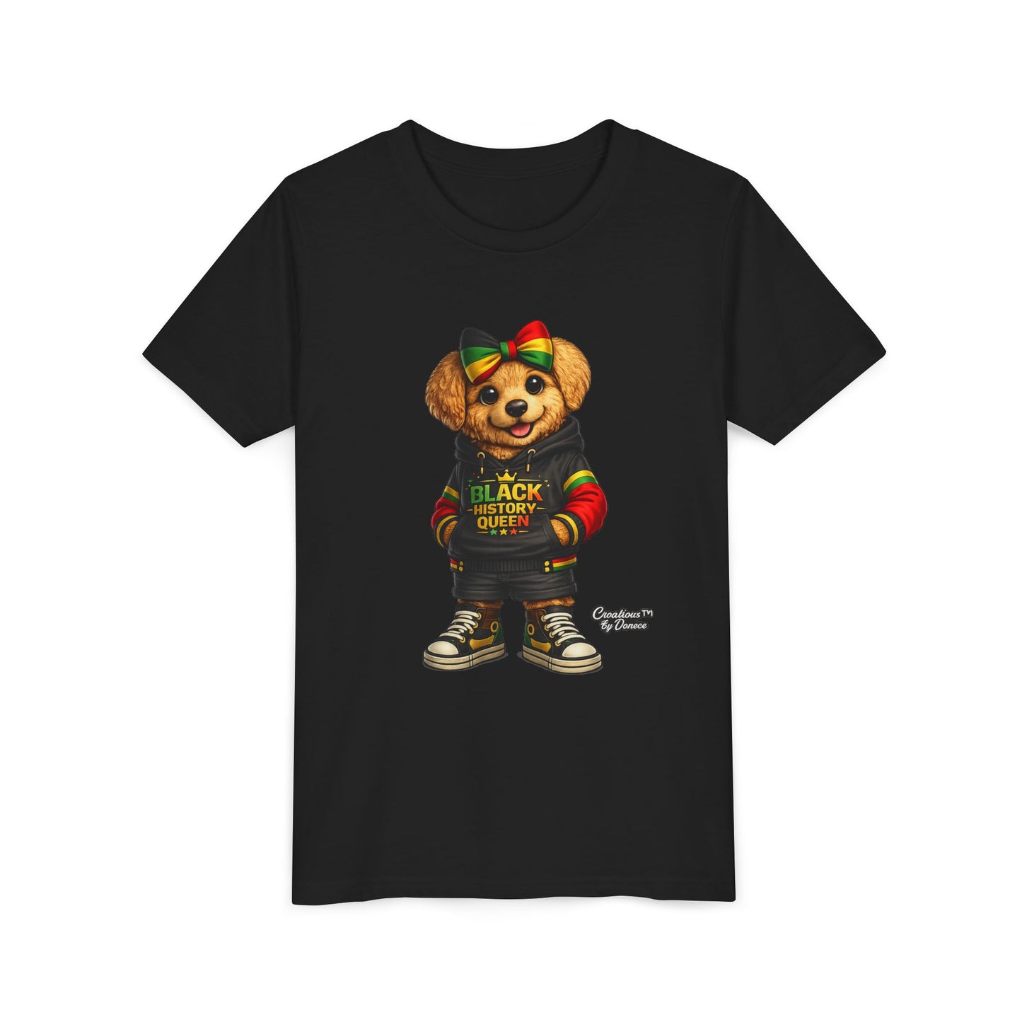 Youth Tee — Black History Queen Bear Graphic T-Shirt