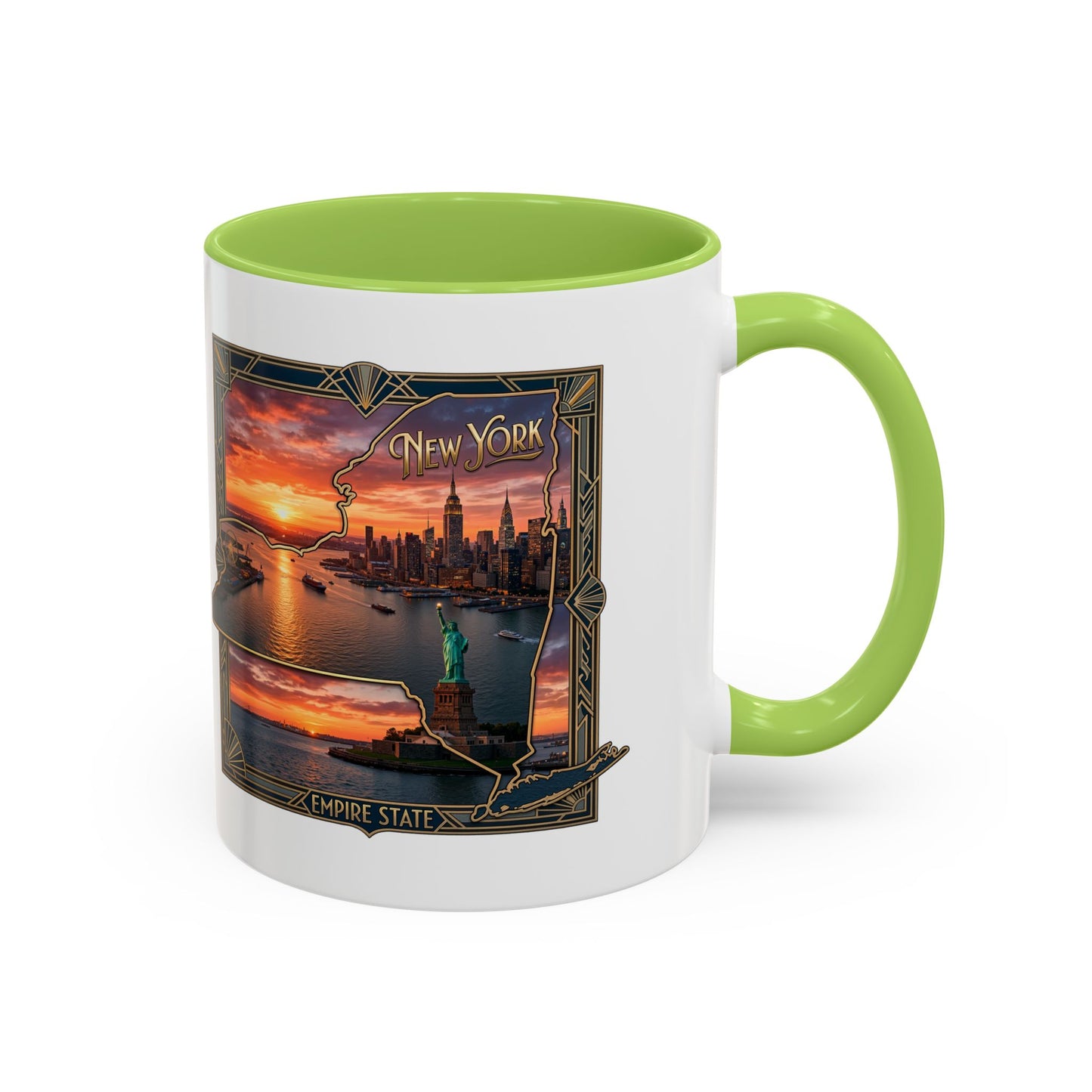 New York Skyline Accent Coffee Mug — Empire State Sunset Scene (11/15oz)