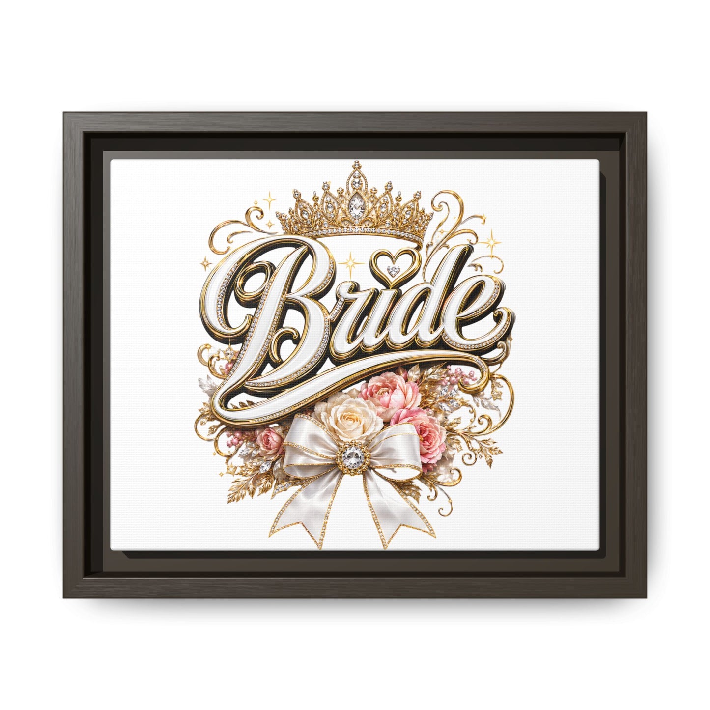 Framed Bride Canvas Wall Art — Elegant Bridal Crown & Floral Wedding Decor