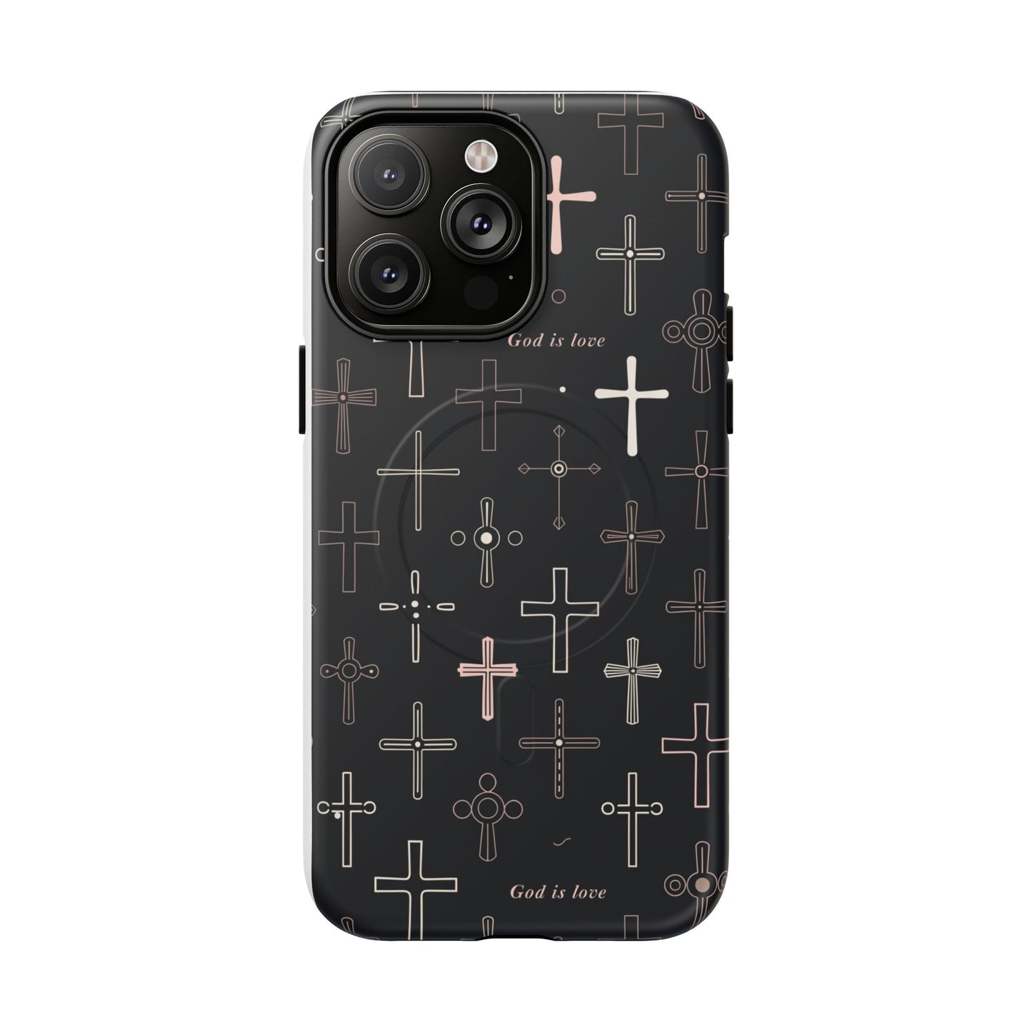 Magnetic Phone Case — Black Cross Pattern with "God is love"