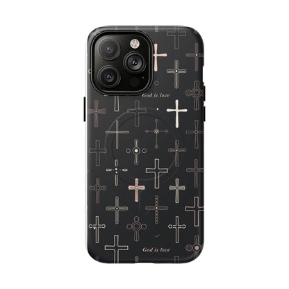 Magnetic Phone Case — Black Cross Pattern with "God is love"