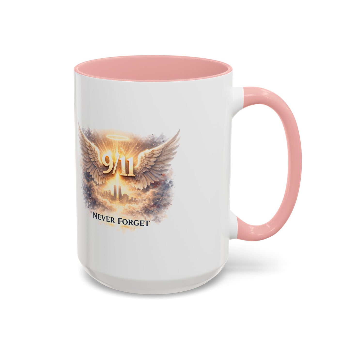 9/11 Never Forget Accent Coffee Mug — Memorial Tribute Ceramic Mug