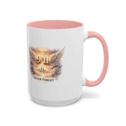 9/11 Never Forget Accent Coffee Mug — Memorial Tribute Ceramic Mug