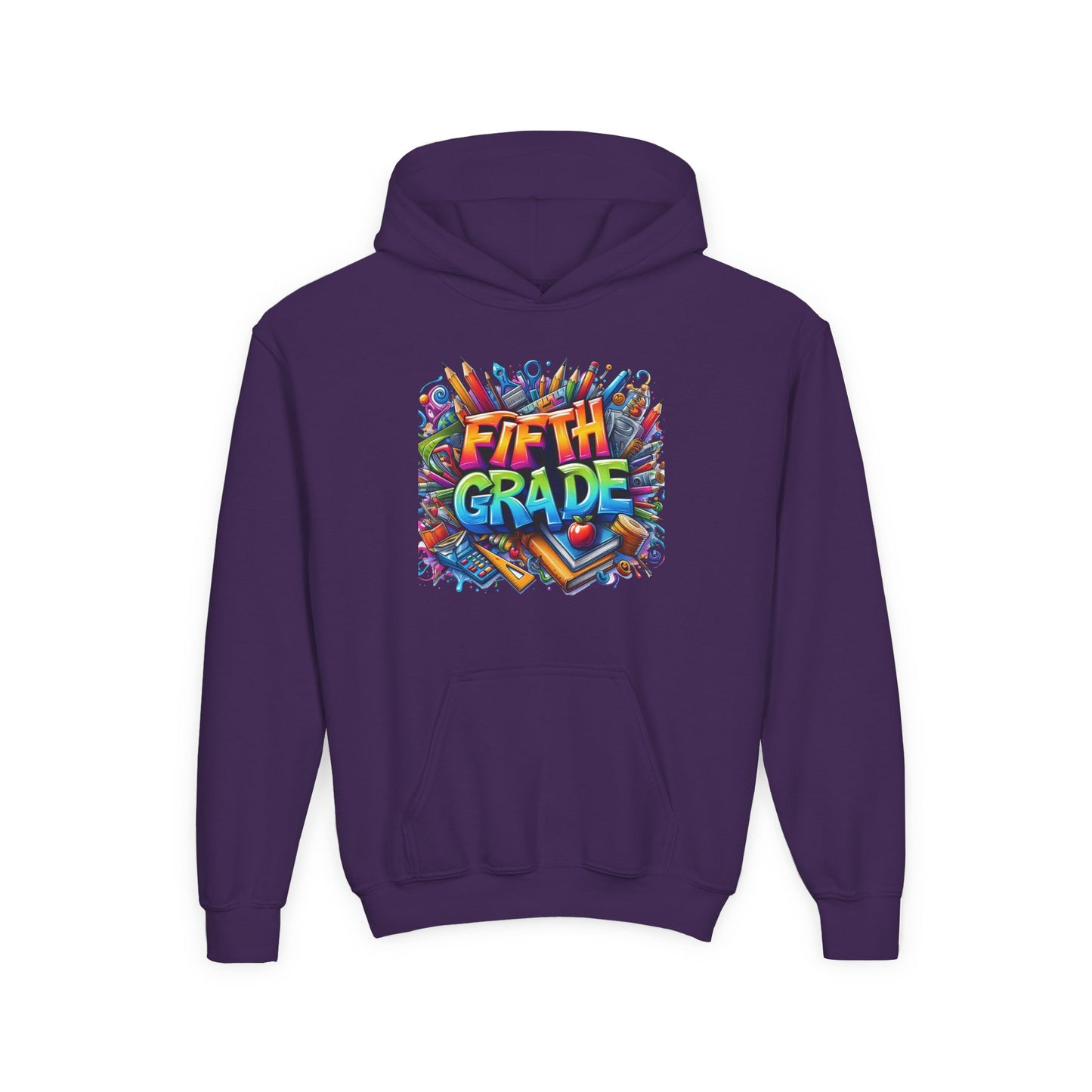 Fifth Grade Kids Hoodie - Colorful School Supplies Back-to-School Sweatshirt