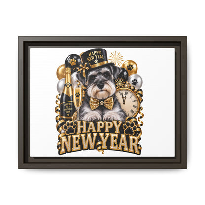 Happy New Year Schnauzer Matte Canvas Framed Art