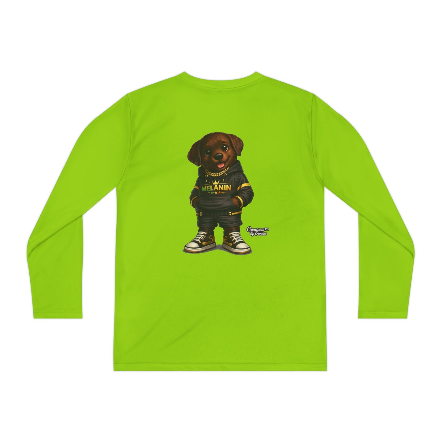 Youth Long Sleeve Tee — Cute Rottweiler Pup Graphic "Melanin" Hoodie Design