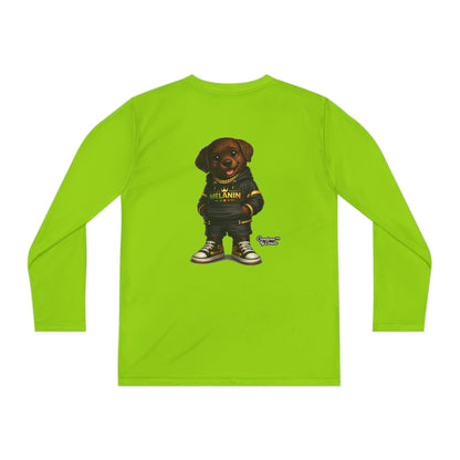 Youth Long Sleeve Tee — Cute Rottweiler Pup Graphic "Melanin" Hoodie Design