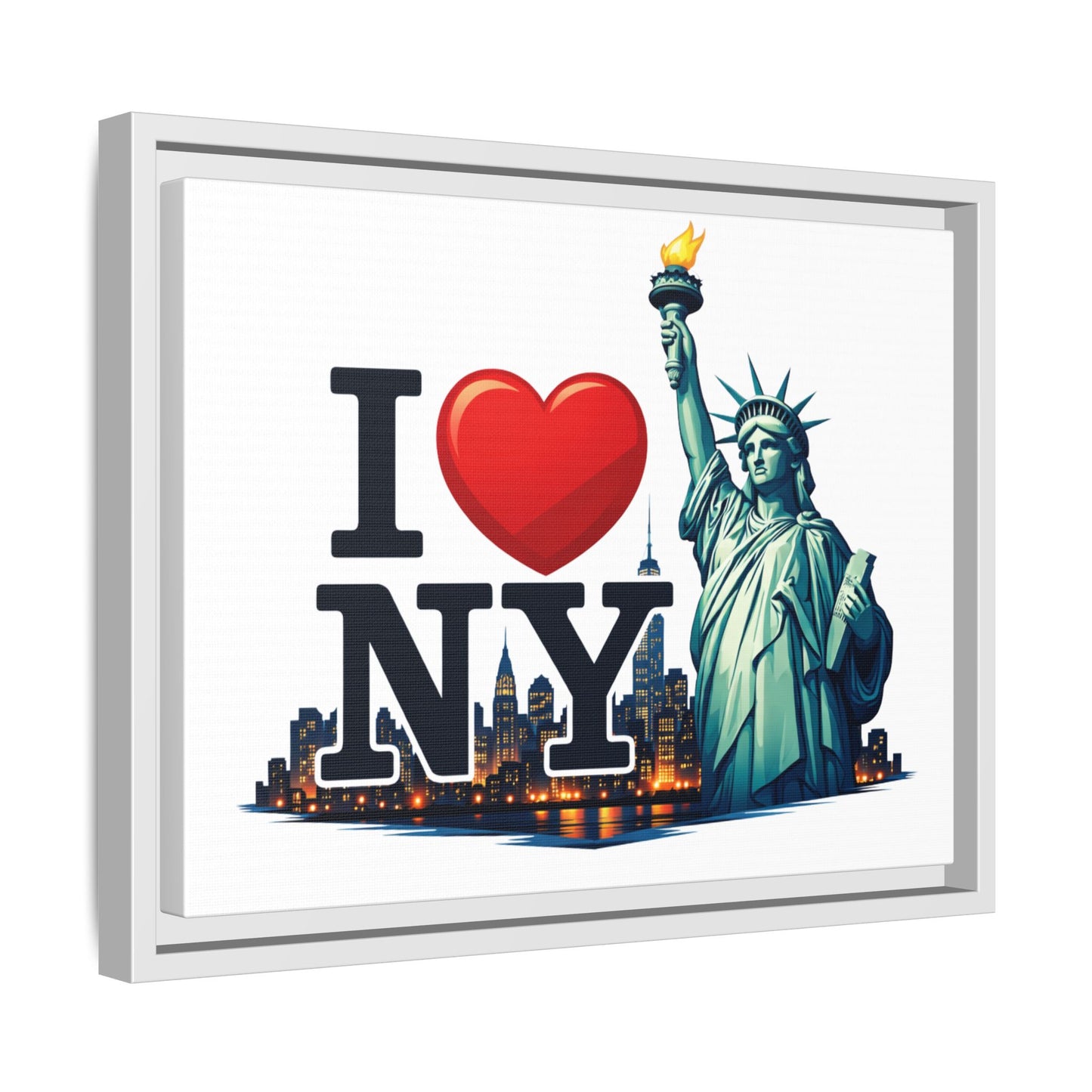 I Love NY Statue of Liberty Matte Framed Canvas