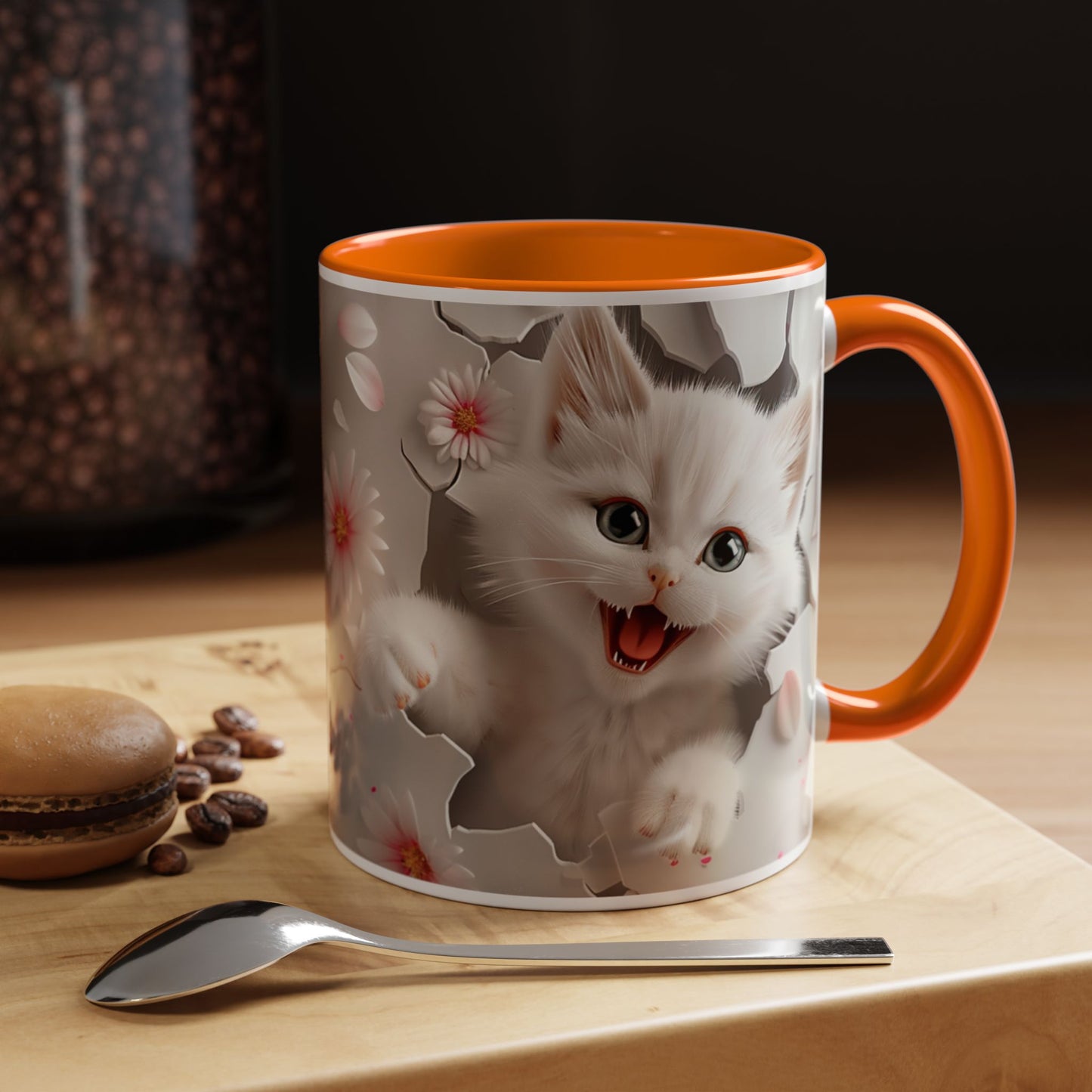 Cute Kitten Floral Accent Coffee Mug – Cat Lover Ceramic Mug (11/15oz)