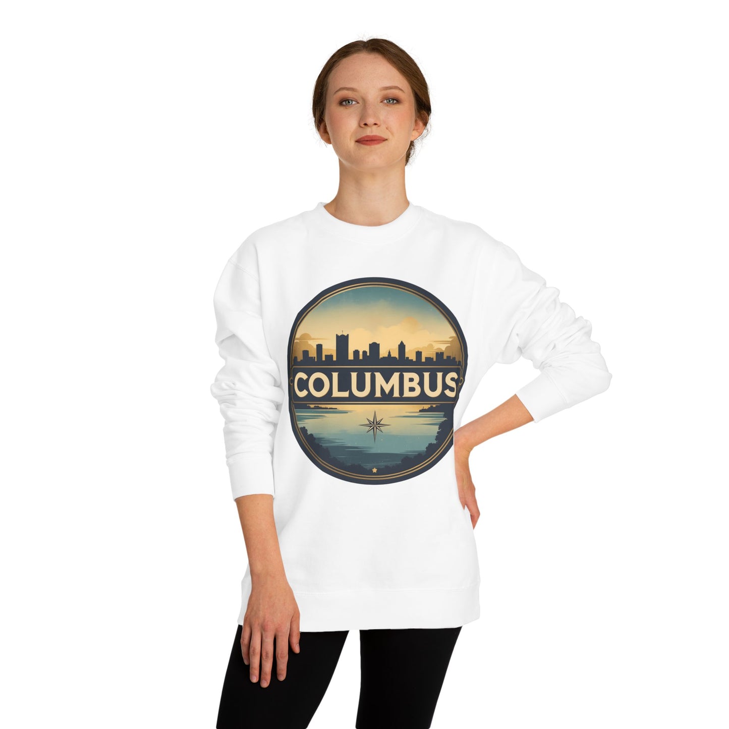 Columbus Skyline Crewneck Sweatshirt – Retro Cityscape Compass Design